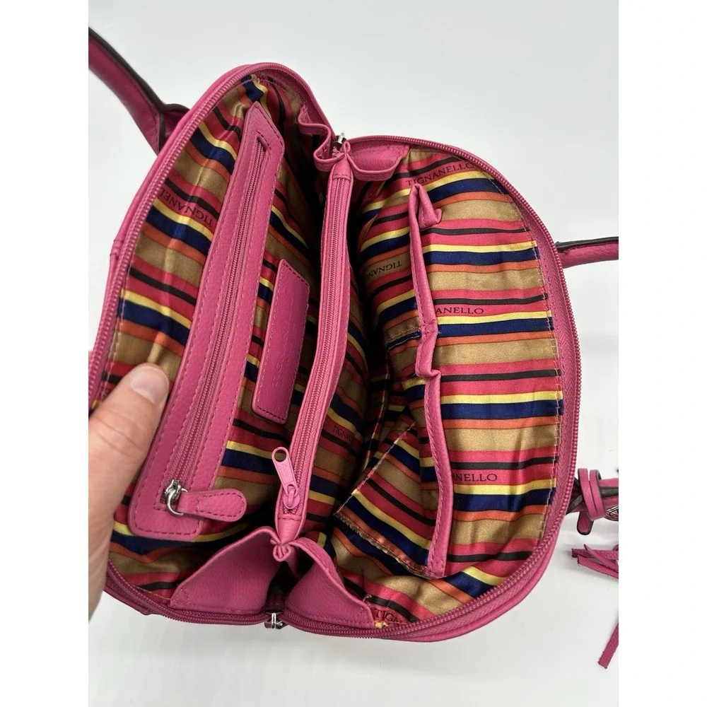 Vintage Tignanello Hot Pink Leather Mini Dome Satchel Handbag Y2K‎ Style Tassel